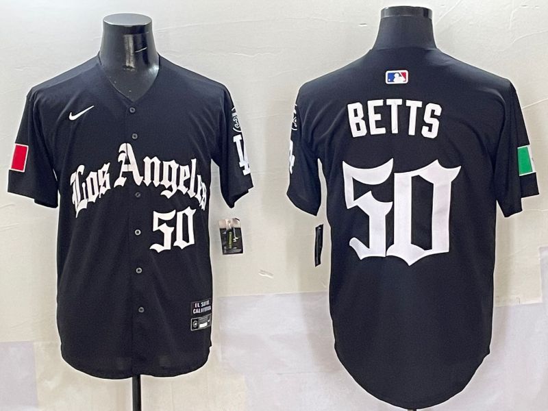 Men Los Angeles Dodgers #50 Betts Black Five generations Joint Name 2025 Nike MLB Jersey style 5
